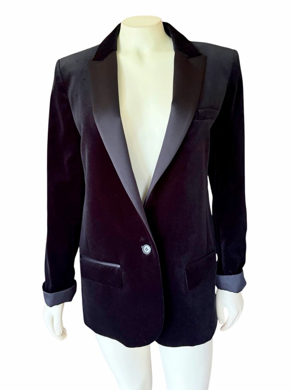 J.Crew Black Velvet Tuxedo Blazer Jacket Satin Lapel Tie Back Women Size 6